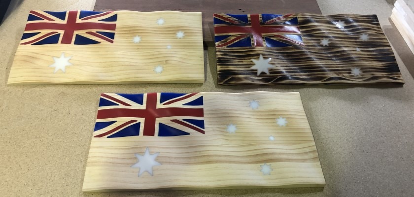 Wooden flags filled with epoxy